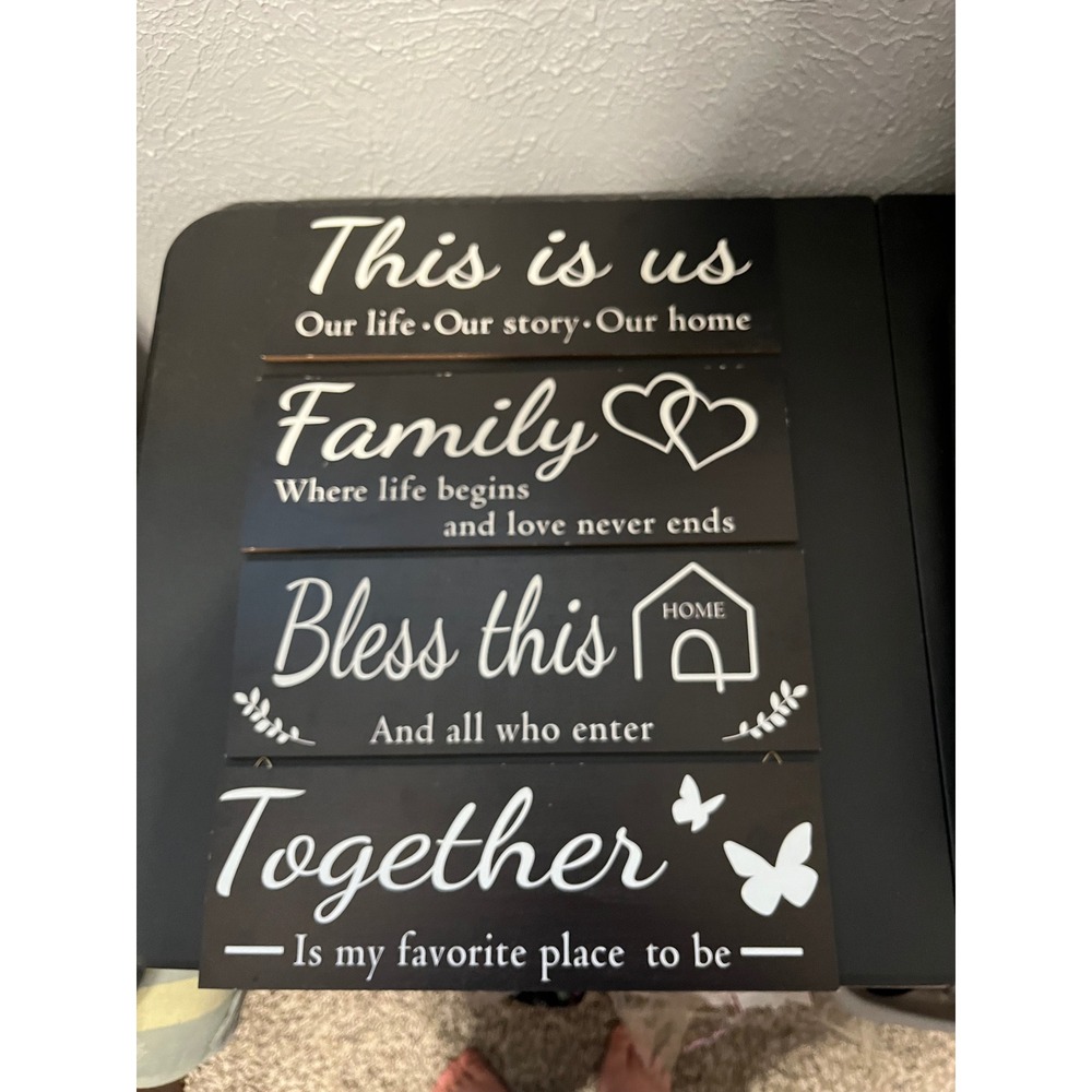 Set of 4 Rustic Wood Family Home Wall Signs Black White Farmhouse Decor 13x5in